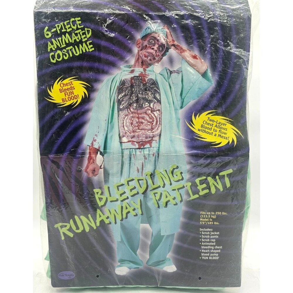 Adult Bleeding Chest Runaway Patient Costume Scrubs Zombie Doctor Halloween READ